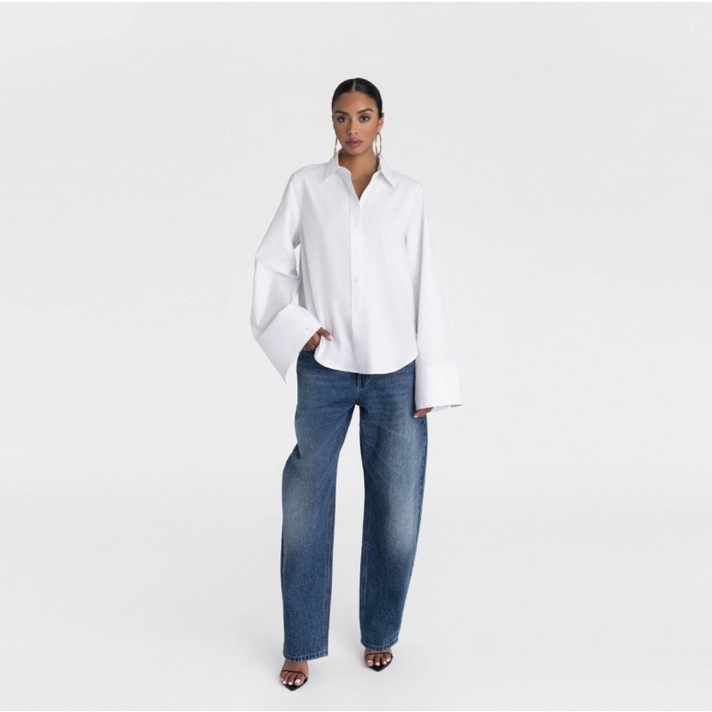 KBB Women's White “Convertible Button-Up Shirt”